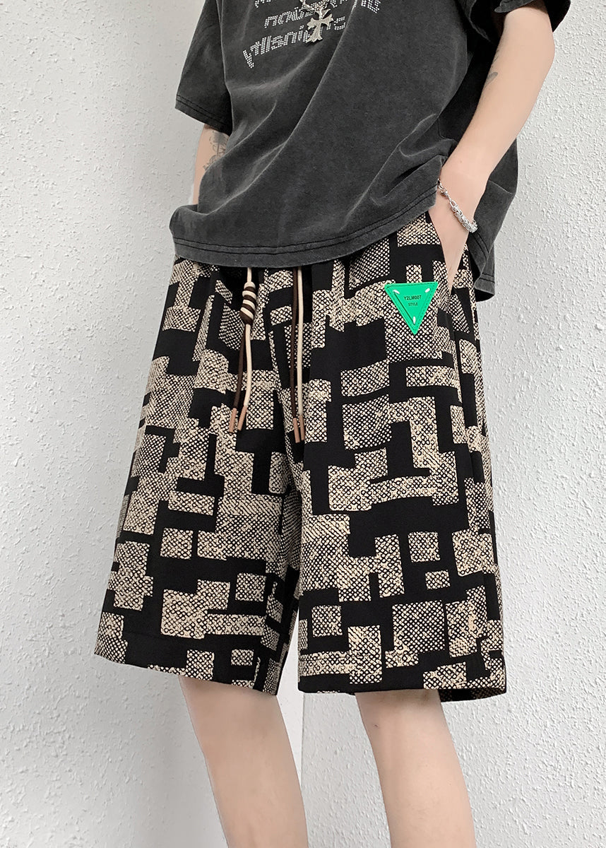 Shorts Apricot Summer Men Pockets Waist Cotton Elastic French