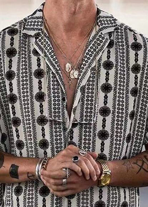 Print Shirt Black Pan Collar French Men Summer Cotton Peter