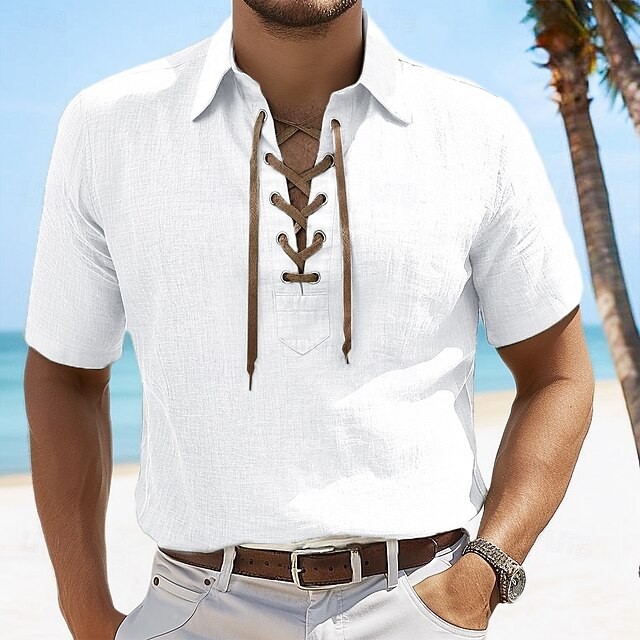 Beach Linen Shirt Summer Plain Men's