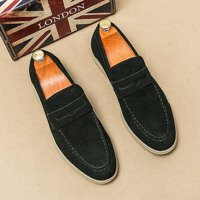 Loafers Slip-On Men's Comfortable Beige – Casual Suede