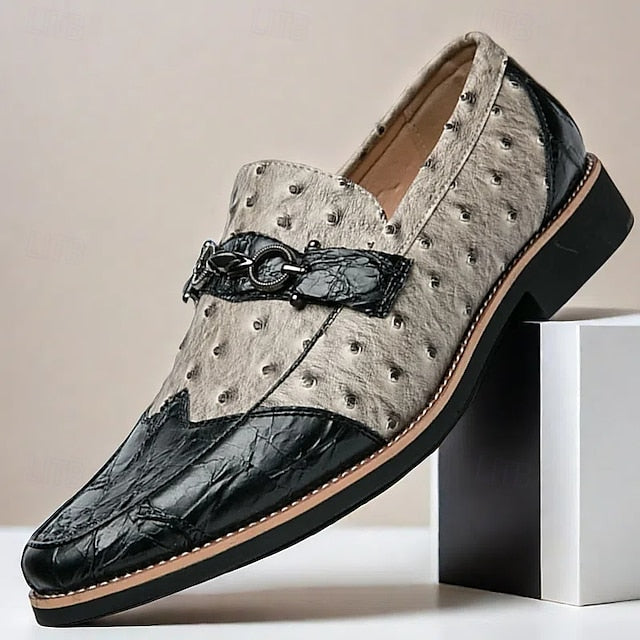 Brown – Men's Loafers Pattern Ostrich with Suede Faux