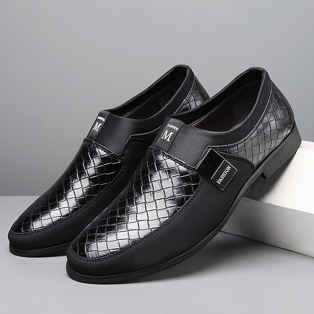 Men's Slip-On Leather Embossed Loafers with Faux Brown