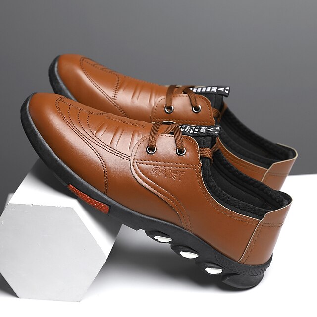 – Brown Men's Casual Leather Faux Loafers Slip-On