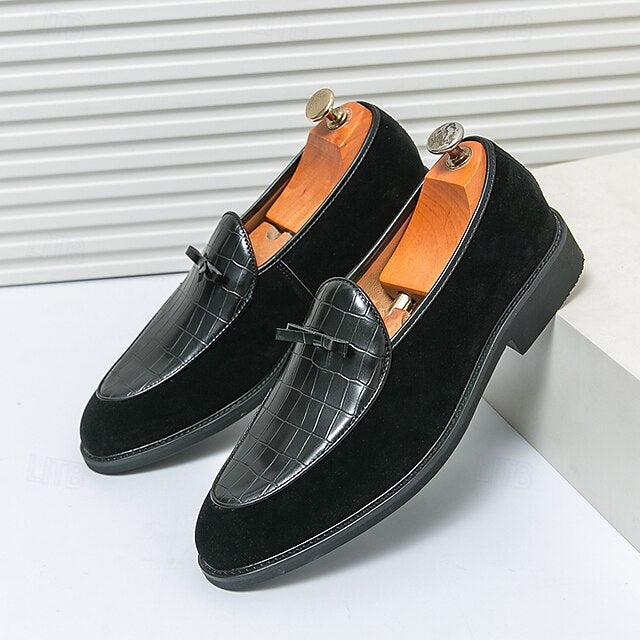 Brown Faux Men's Suede and Pattern Crocodile with Loafers