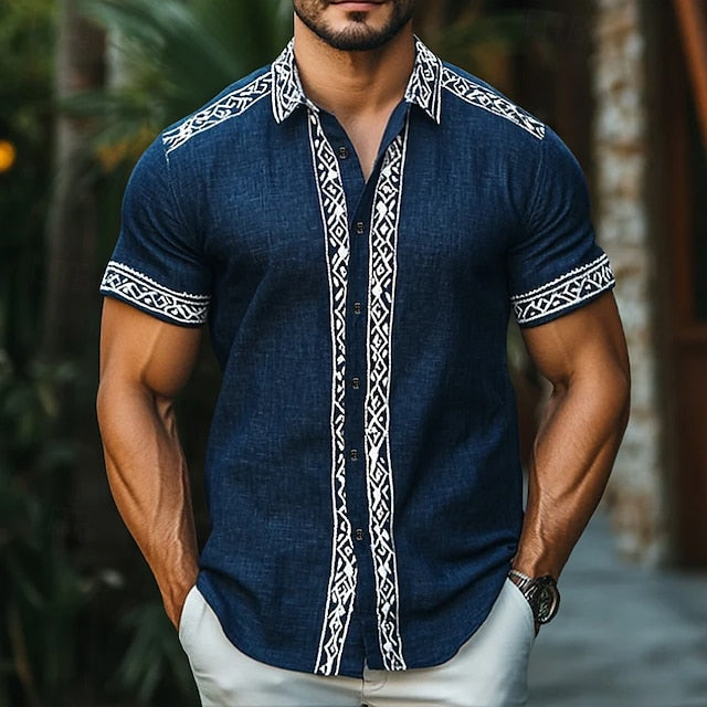 Up Linen Wear Button Beach Men's Summer Shirt
