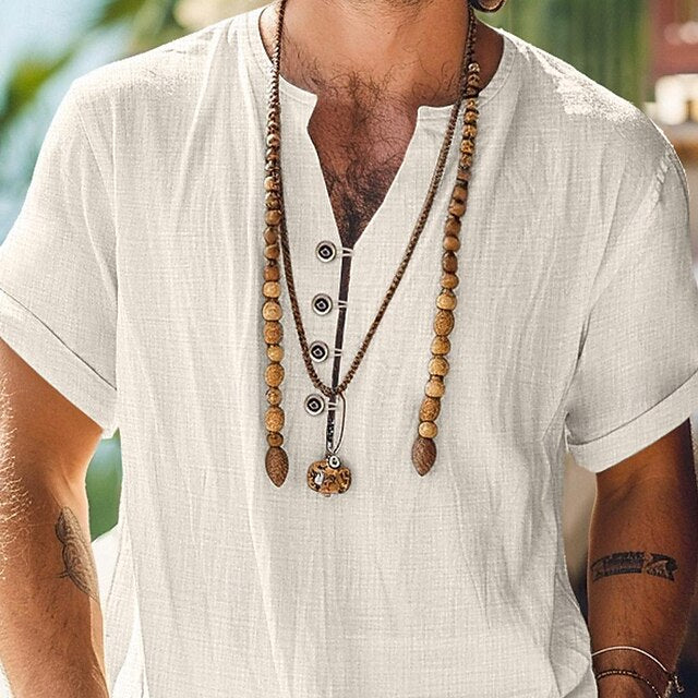 Linen Summer Solid Beach Men's Shirt