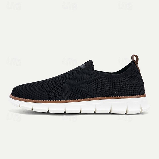 Knit Breathable Sneakers White Slip-On Men's with