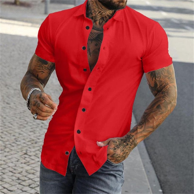 Summer Men's Shirt Black Button blue Up grey