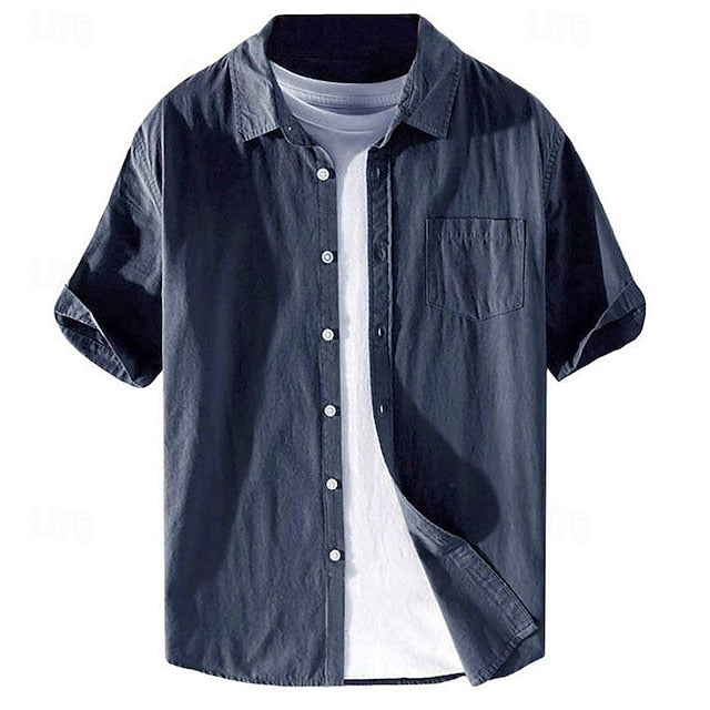 Linen Men's Casual Up Shirt Cotton Button