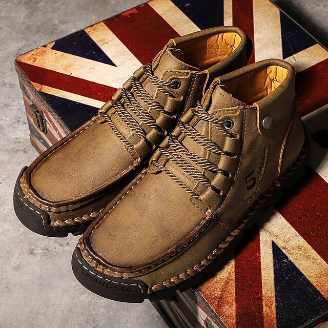 Casual Men's Lace-Up Leather Ankle Vintage Boots –