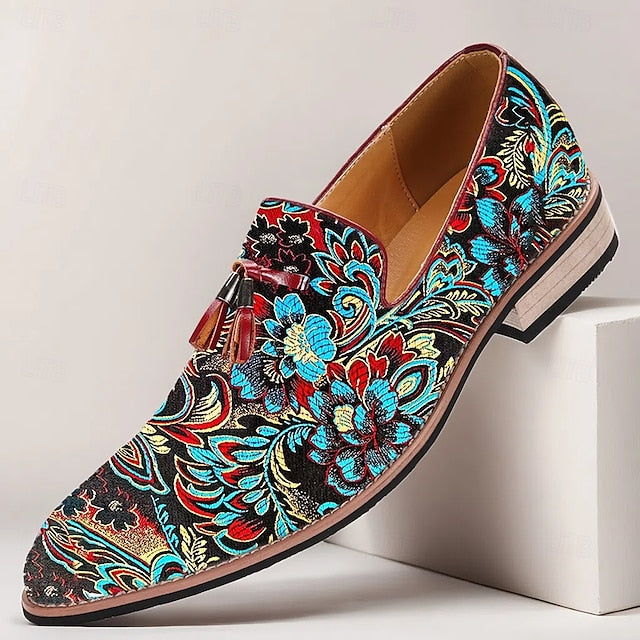 Men's - Slip-On Elegant Loafers Floral Embroidered Jacquard