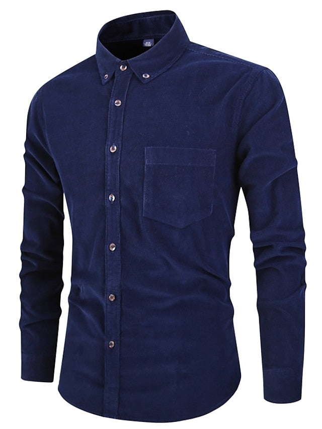 Corduroy Casual Men's Plain Up Shirt Button