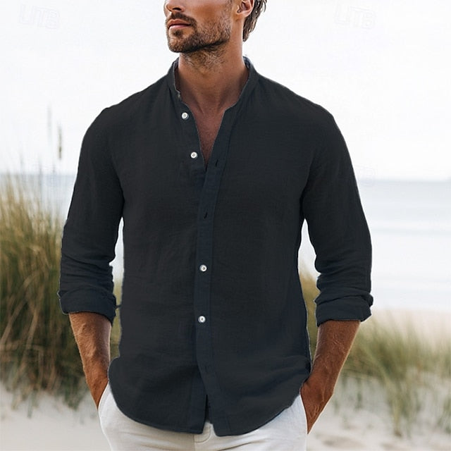 White Up Pink Button Black Summer Men's Shirt