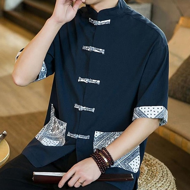 Casual Men's Shirt Cotton Button Up Linen