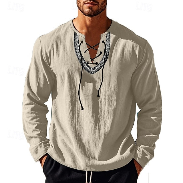 Linen Block Casual Men's Color Hawaiian Shirt
