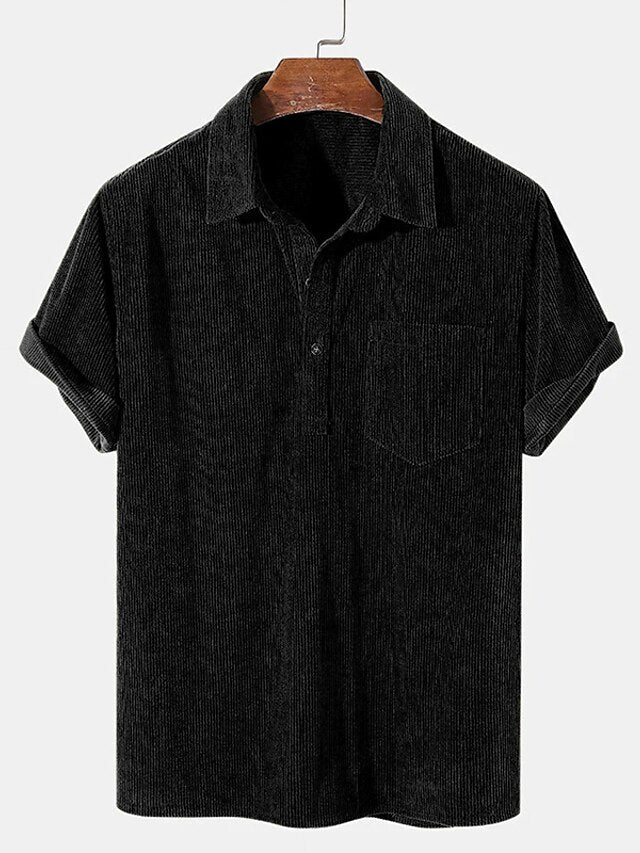 Black Casual Men's Shirt Up Button Corduroy