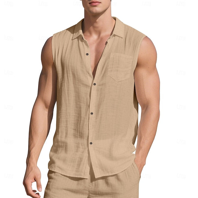 Linen Sleeveless Wear Men's Summer Beach Shirt