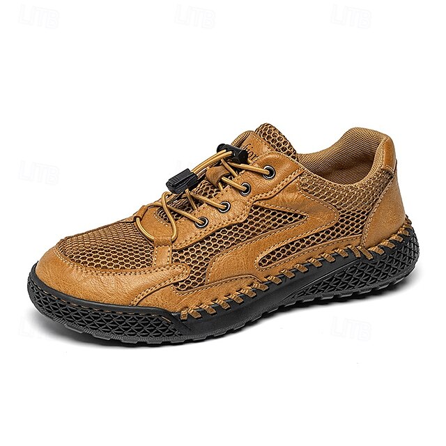 Men's Tan Breathable Mesh Lace-up with Design Sneakers