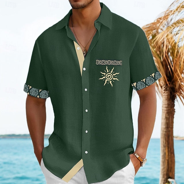 Summer Linen Beach Shirt Button Men's Up