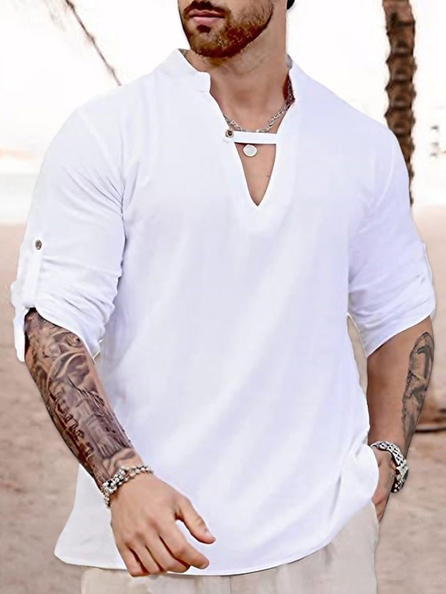 White Linen Beach Casual Shirt Men's