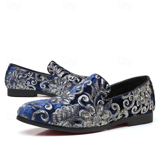Slip-On – Stylish Floral Men's Embroidered Purple Loafers