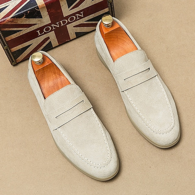 Loafers Slip-On Men's Comfortable Beige – Casual Suede