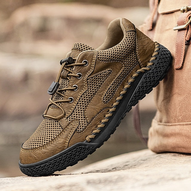 Men's Tan Breathable Mesh Lace-up with Design Sneakers