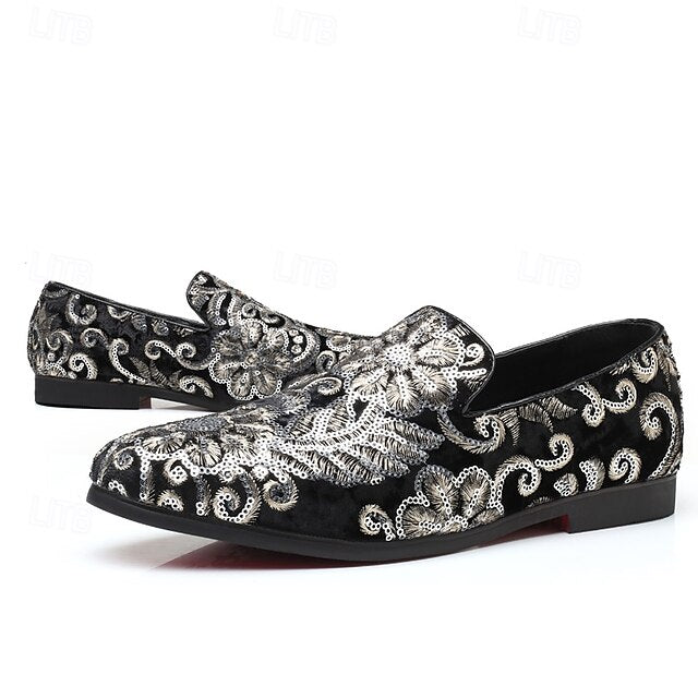 Slip-On – Stylish Floral Men's Embroidered Purple Loafers