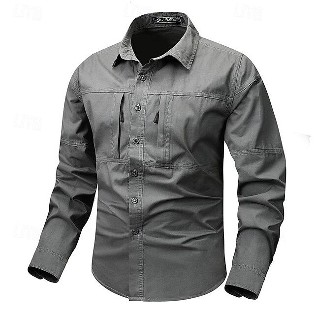 Button Men's Casual Workwear Work Shirts Shirt