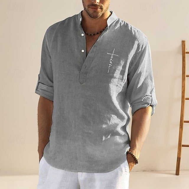Shirt Chinese Linen Collar Men's Mandarin