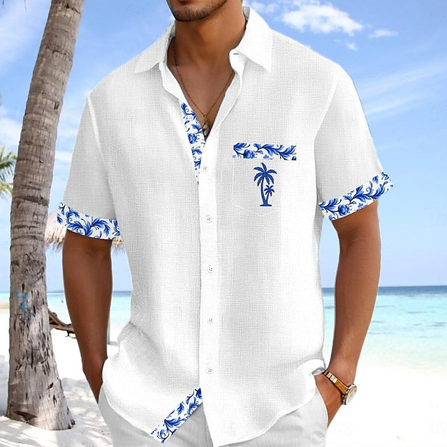Up Linen Button Men's Beach Shirt Summer