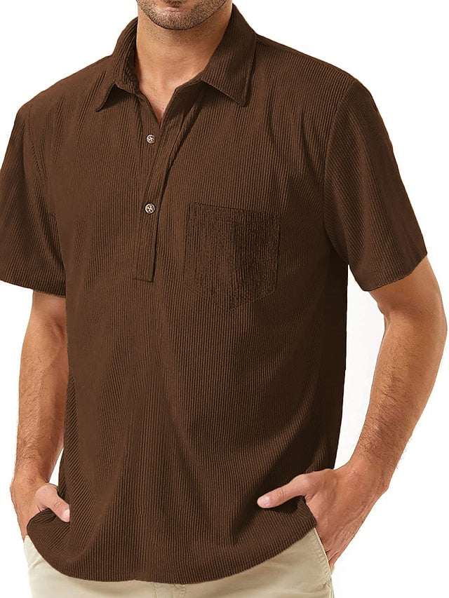 Black Casual Men's Shirt Up Button Corduroy