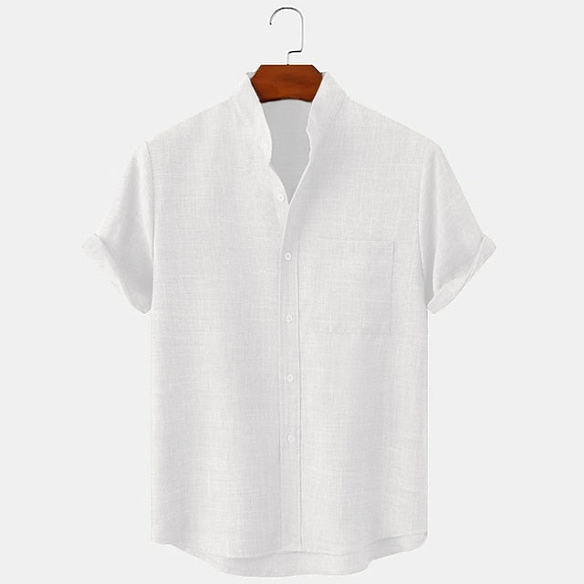 Linen Men's Casual Up Shirt Cotton Button