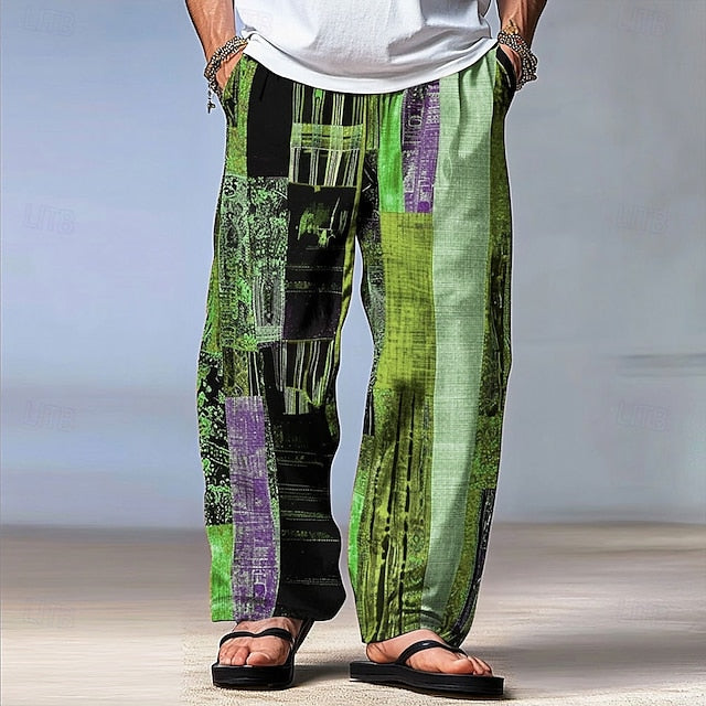 Men's Mid Pants Waist Trousers Block Color Patchwork