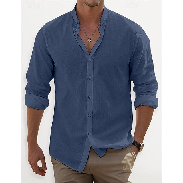 Shirt Band Wear Collar Summer Beach Men's