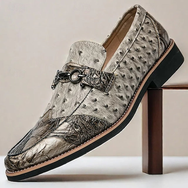 Brown – Men's Loafers Pattern Ostrich with Suede Faux