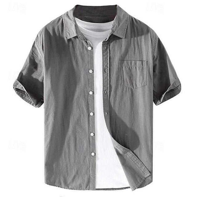 Linen Men's Casual Up Shirt Cotton Button