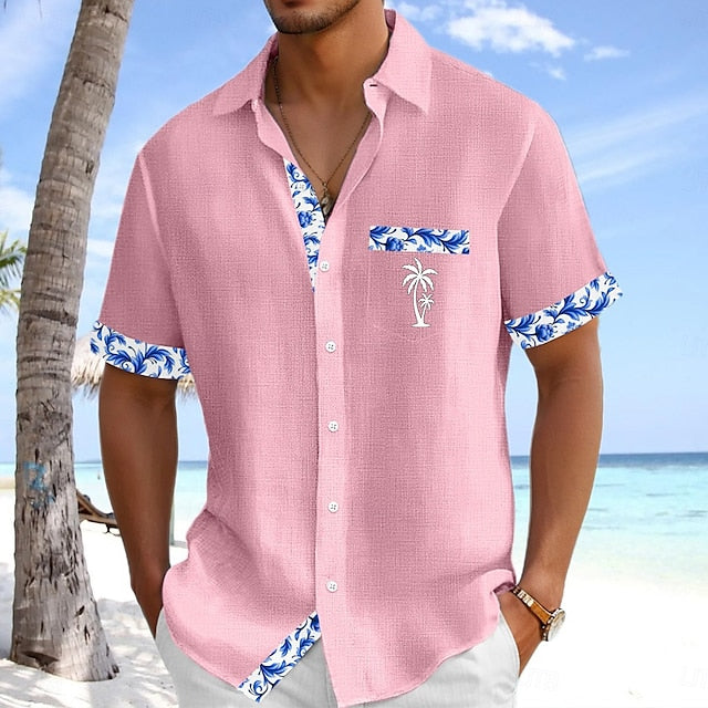 Up Linen Button Men's Beach Shirt Summer