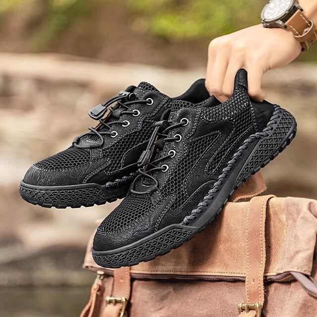 Men's Tan Breathable Mesh Lace-up with Design Sneakers
