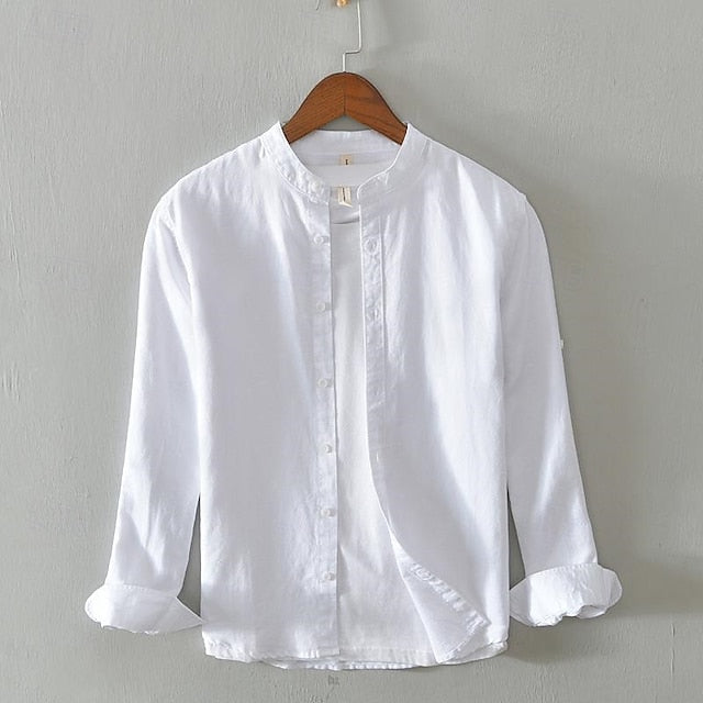 Button Up Linen Shirt Casual Cotton Men's