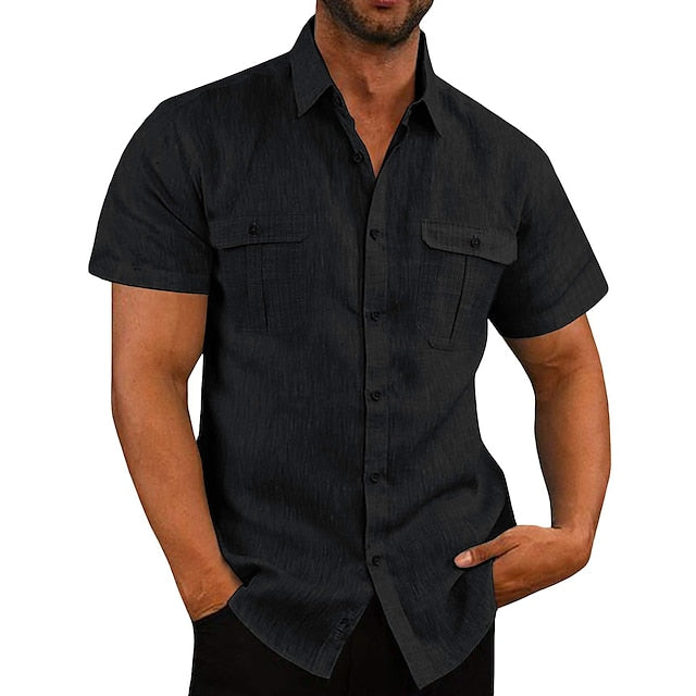 Summer Linen Men's Shirt Solid Beach