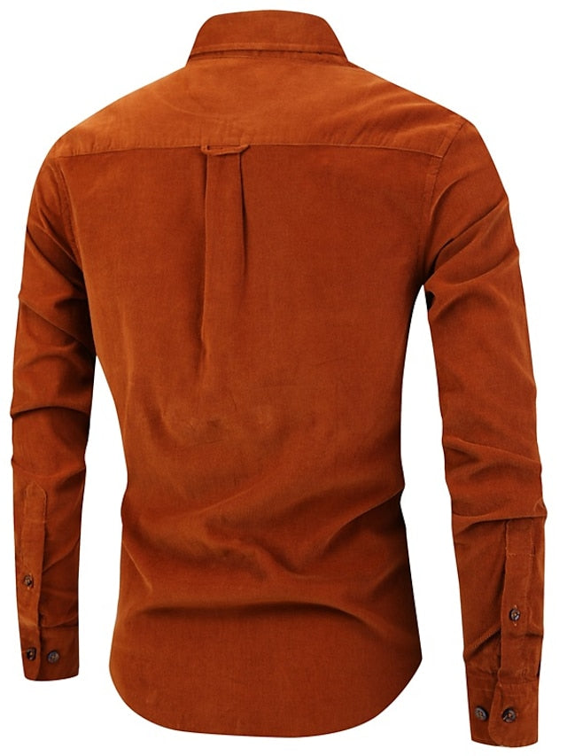 Corduroy Casual Men's Plain Up Shirt Button