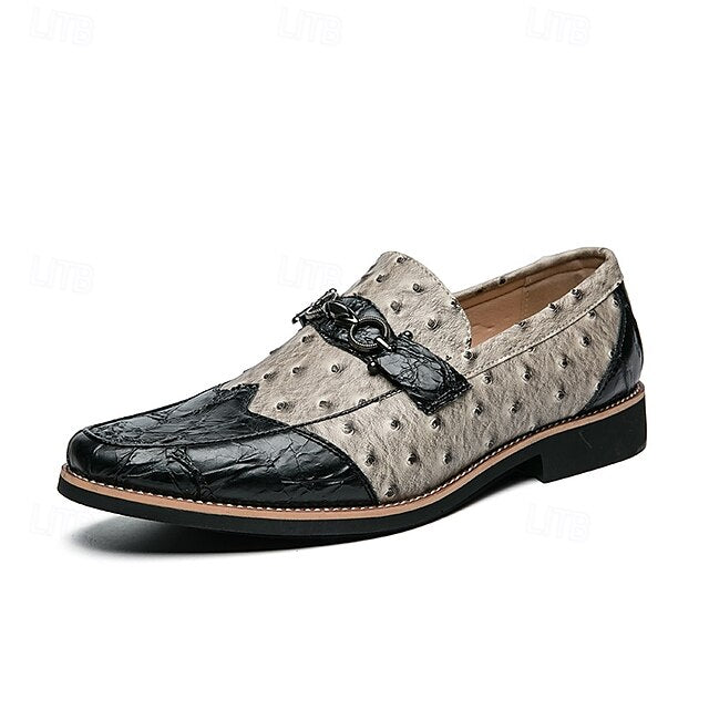 Brown – Men's Loafers Pattern Ostrich with Suede Faux