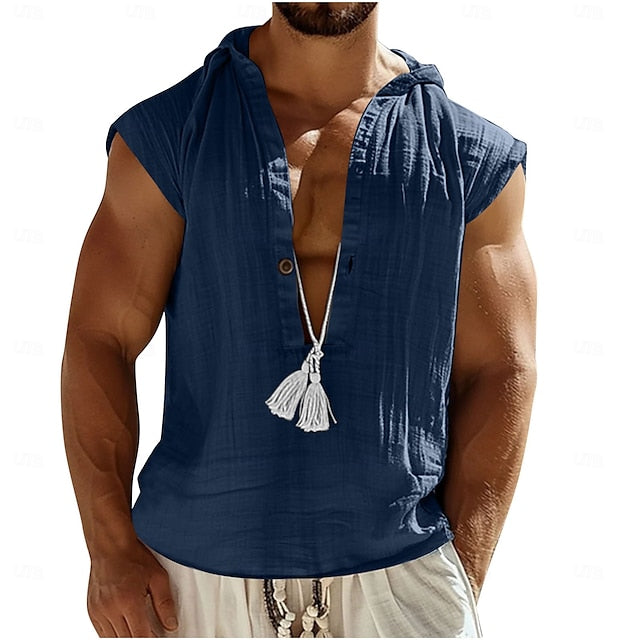 Shirt Men's Popover Summer Style Linen Viking