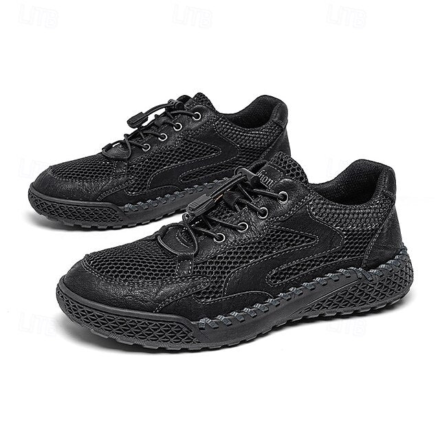 Men's Tan Breathable Mesh Lace-up with Design Sneakers