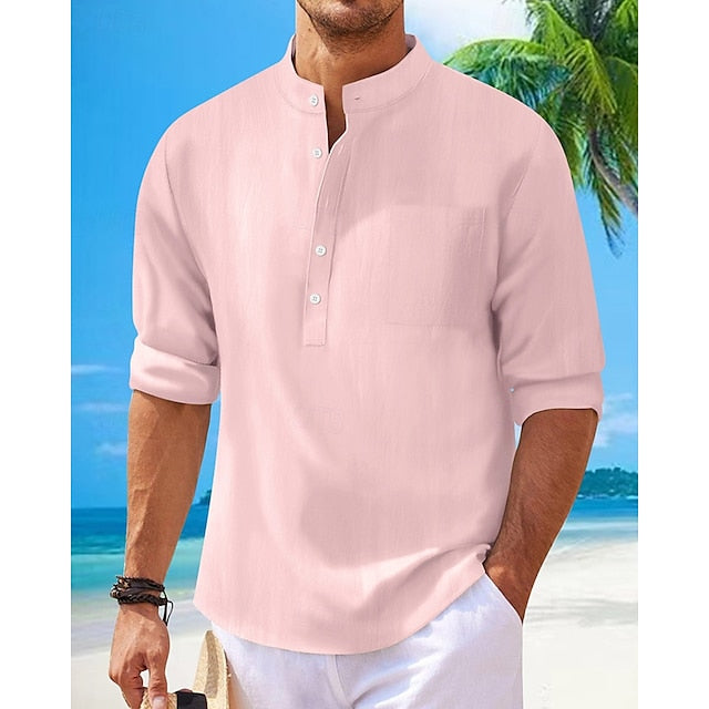 Linen Men's Shirt Casual Popover Cotton
