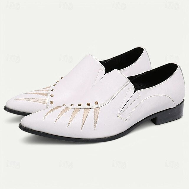 Cowhide Men's Premium with Loafers Studded White Slip-On