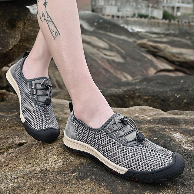 Men’s Shoes Outdoor Lace Walking Breathable with Elastic Mesh