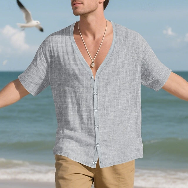 Up Summer Button Casual Beach Shirt Men's