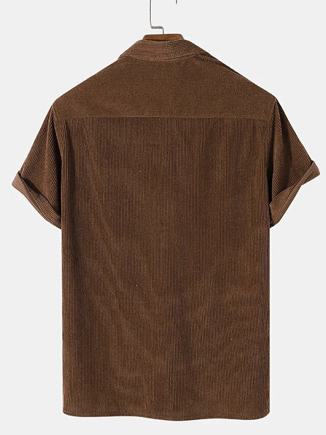 Black Casual Men's Shirt Up Button Corduroy